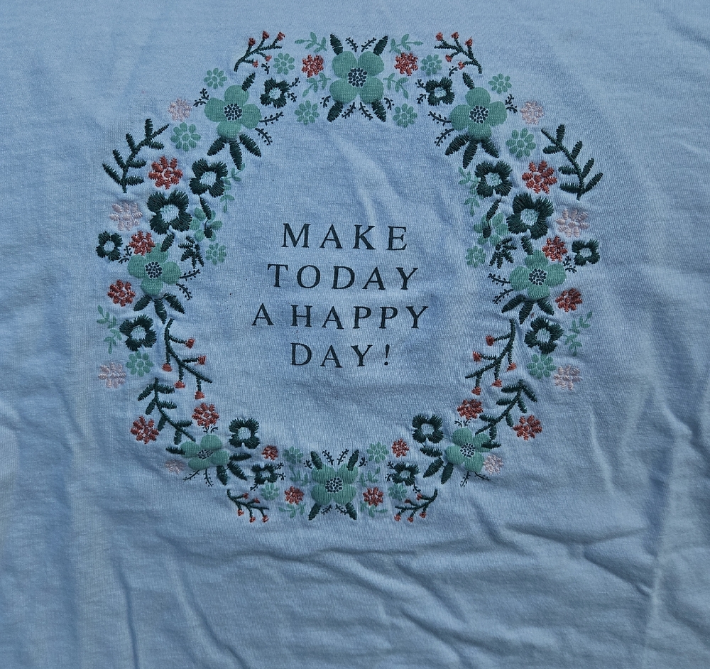 Mango Blue Floral Embroidered Long Sleeve Tee